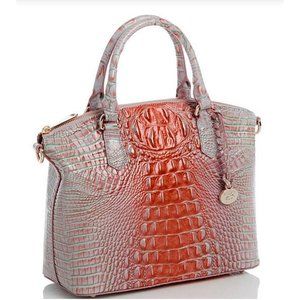 NWT BRAHMIN Melbourne Collection Duxbury Crocodile-Embossed Satchel Bag - Flirty